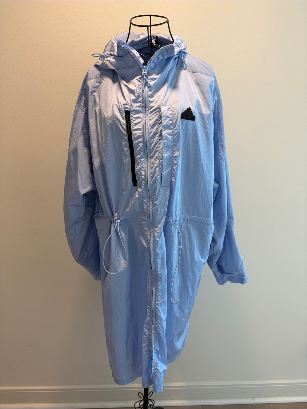 Women’s Adidas Long Lightweight Jacket, size large, periwinkle